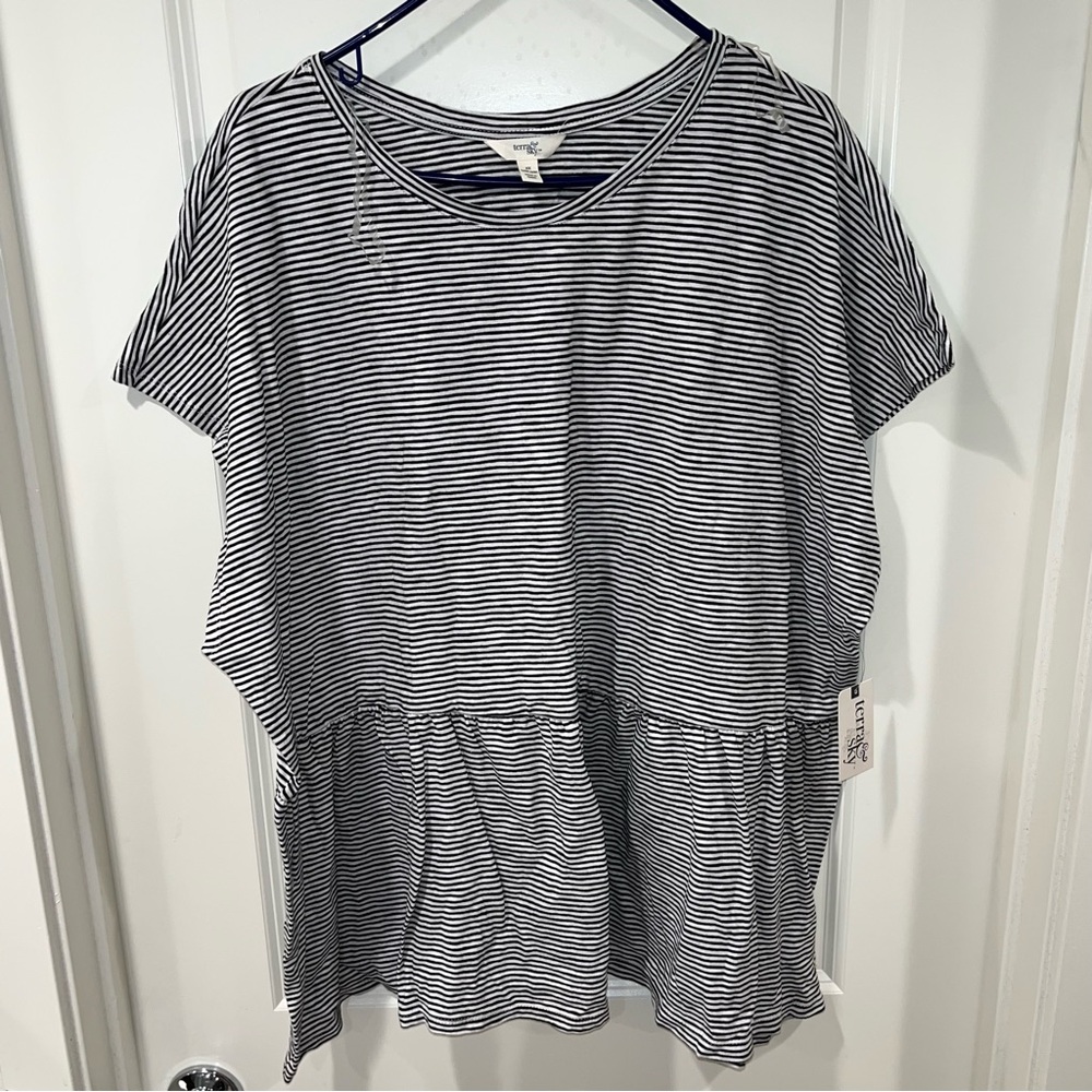 New TERRA & SKY BLACKWHITE Striped Dolman Short Sleeve PEPLUM Pullover Top Sz 2X